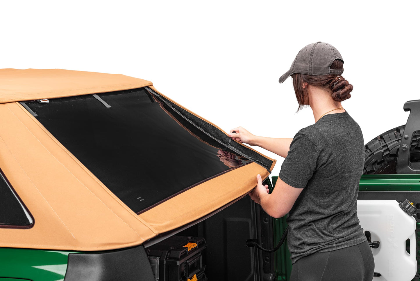 HAVOC OFFROAD Voyager Fastback Top for Ford Bronco | Tan, Two-Piece Top, Easily Opens From the Inside, Tinted Windows, Removable Side & Rear Windows | HFB-19-101 | 2021-2024 Ford Bronco 4-Door