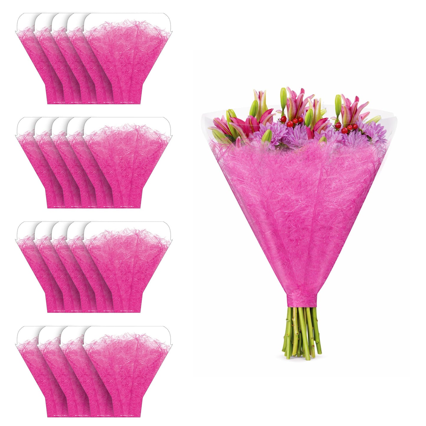 the florist Supply Aria Sleeves 20 Pack 17.3 x 13.66 x 3.5 Inch Waterproof Flower Bouquet Wrapping Sleeves, Flower Bouquet Bags, Plastic Floral Sleeves, Gift-Ready for Wedding, Birthday, Pink