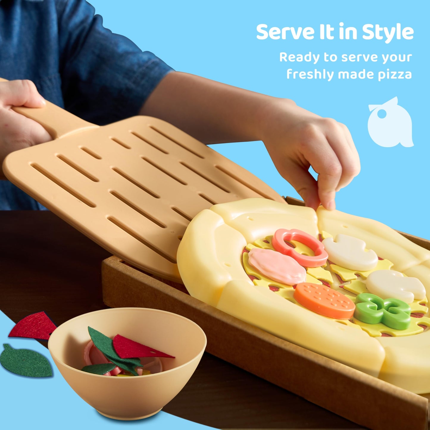 lalalark Play Food Toddler Toy - Pizza Toy with 18 Toppings - Pretend Cutting Food for Kids - Craft 'n Crust - Interactive Check Out - Play Money - Cooking Kitchen Accessories for Boys and Girls