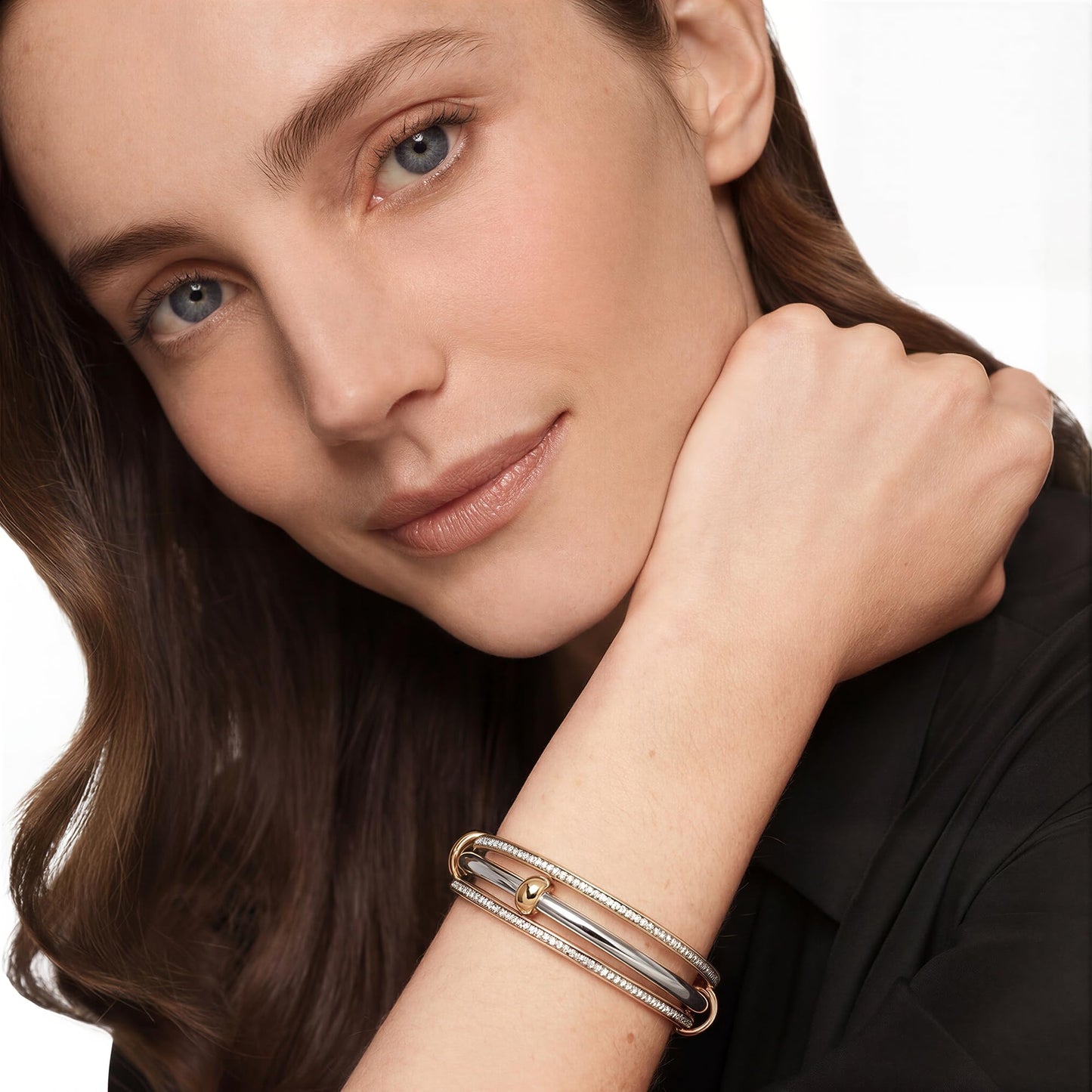 Musishiyu Gold Bracelets for Women Stacking Bangle - 18K Mixed Metal Tri-Color Rolling Interlocking Bands, Cubic Zirconia Fidget Anxiety Jewelry, Perfect Gifts for Mom Wife Grandma