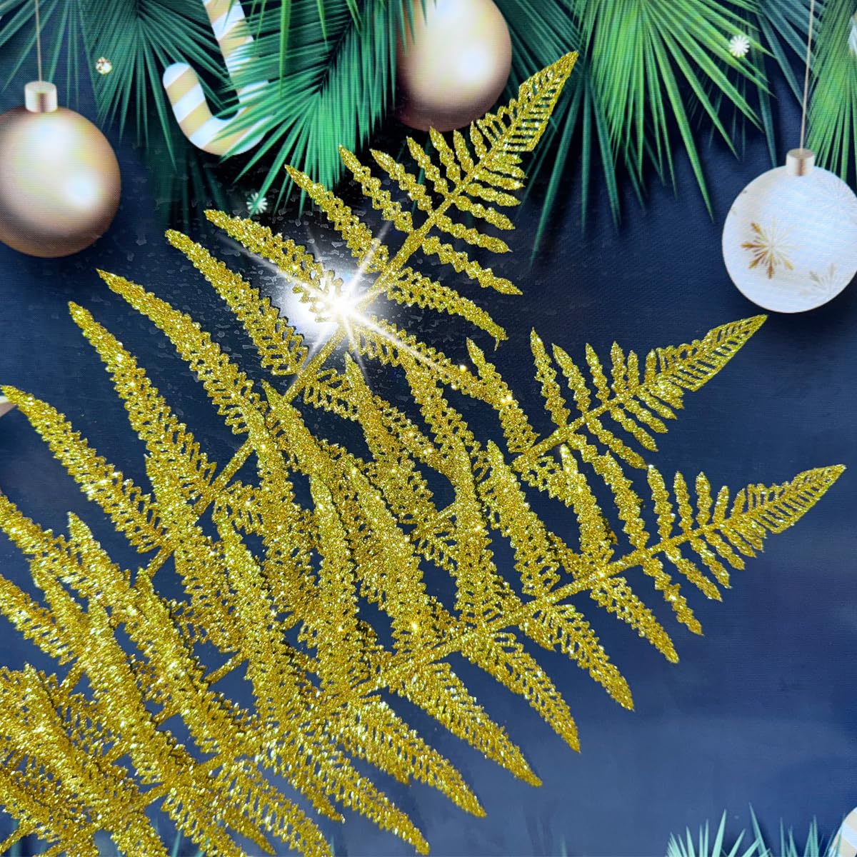 Tyoxlo 10PCS Artificial Gold Leaf Fake Leaves Glittering Gold Flowers Fake Foliage Gold Ornaments for Christmas Tree Christmas Picks Gold Decor Wreath Decorations(Gold)