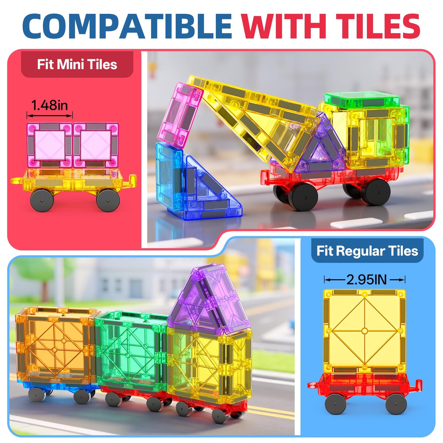 8PCS Magnetic Tiles Mini Cars Construction Set Compatible with Mini & Major Tiles, Magnet Car Easter Toys for 3+ Year Old Boys Girls Kids,STEM Educational Portable Travel Toys for Airplane,Car Play