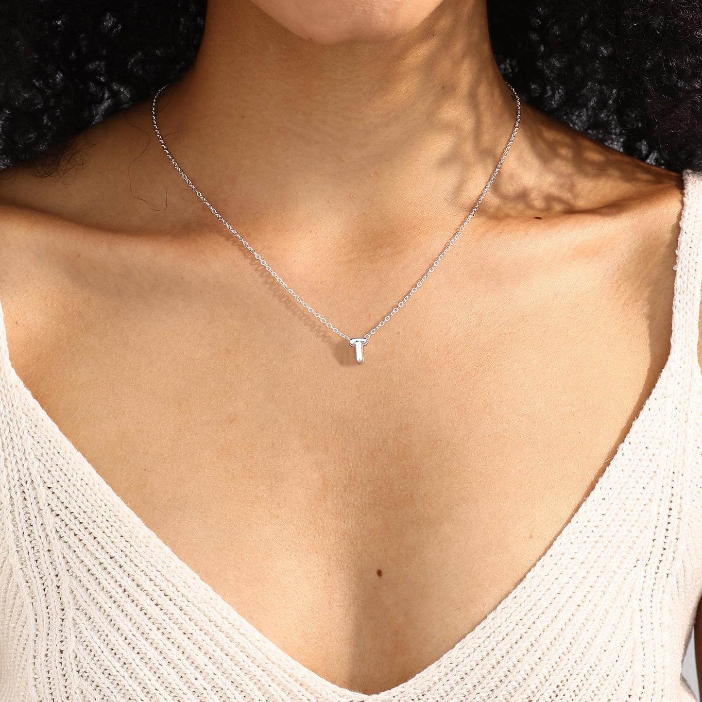 CUEZIY Bubble Silver Letter Necklace Initial Necklaces for Women Dainty Personalized Charm Pendant Name Necklace Cute Non Tarnish Fashion Accessories Teen Gift Trendy Stuff Silver Jewelry Gifts