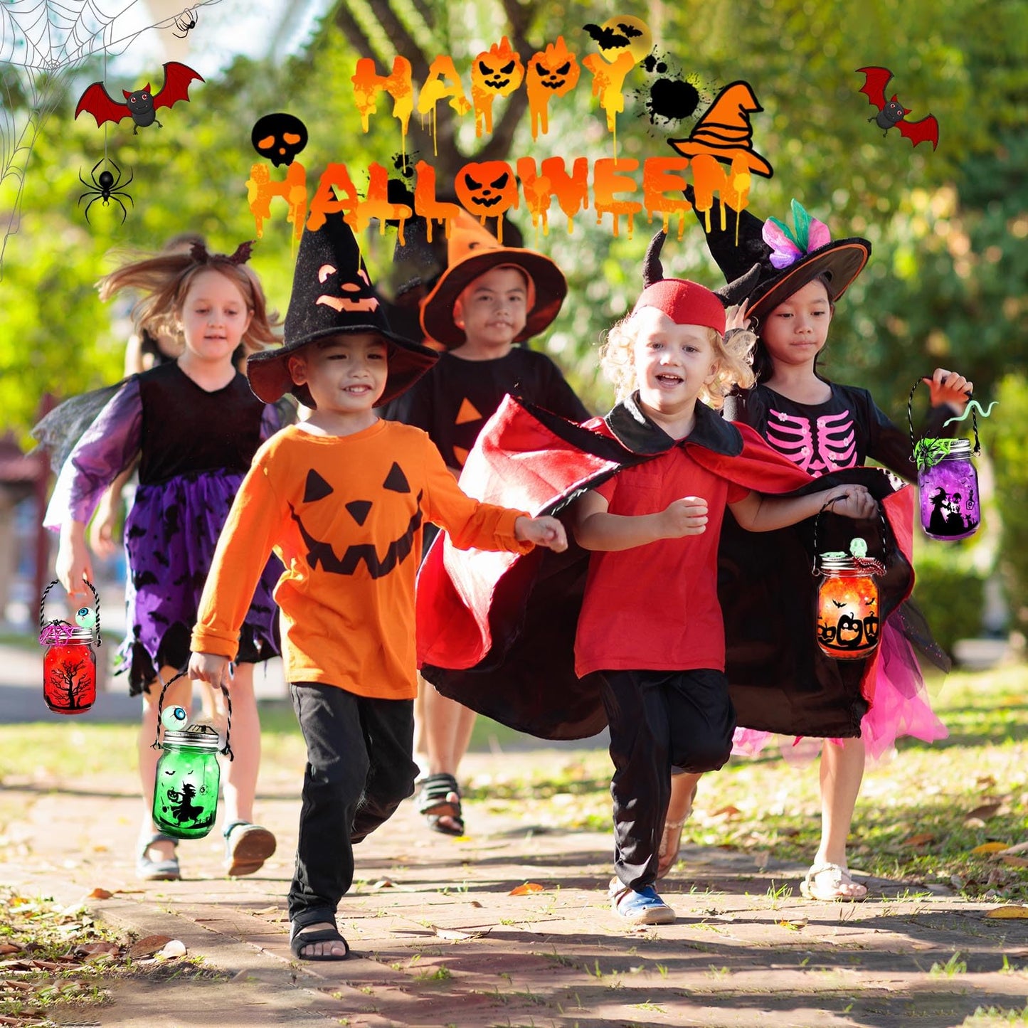Halloween Craft for Kids,4PCS Halloween Mason Jar Kit with Accessories for Kids DIY,Halloween-Theme Art Activities Supplies Gifts for Kids Aged 4-12,Party Decoration Classroom Trick or Treat