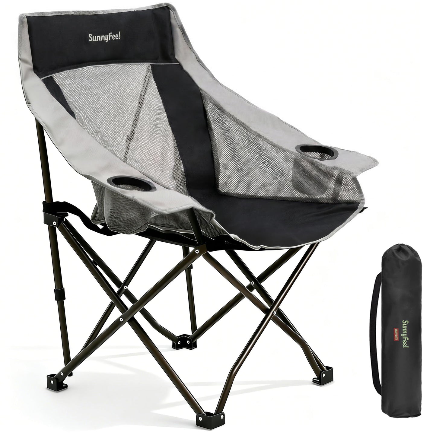SUNNYFEEL Lightweight Oversized Camping Chairs for Adults Portable Folding Chair with Side Pockets & Cup Holde for Beach,Fishing,Trip,Picnic,Lawn,Concert Outdoor, Carry Bag Included