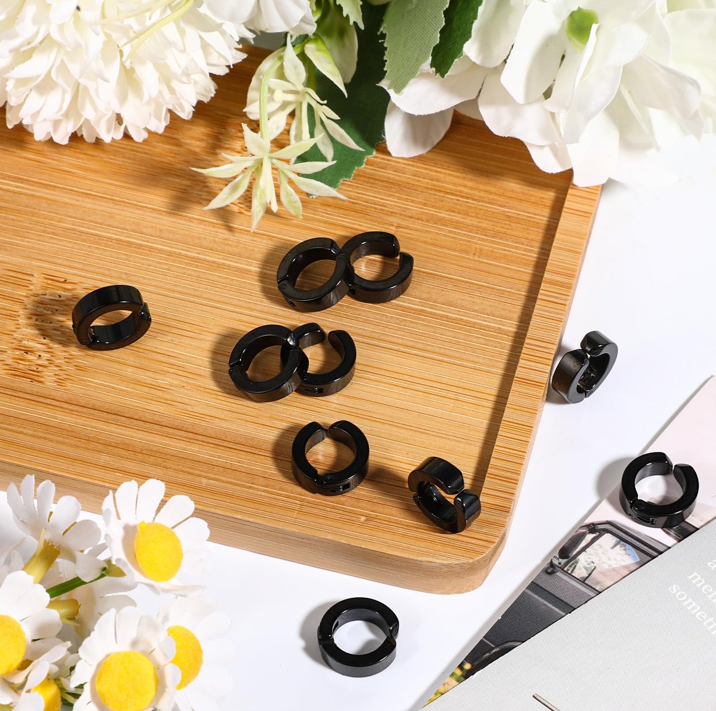 WJIAAA 10 Pieces Non Piercing Ear Clips,Clip On Earrings Black Stainless Steel Fake Hoop Earrings for Men Women