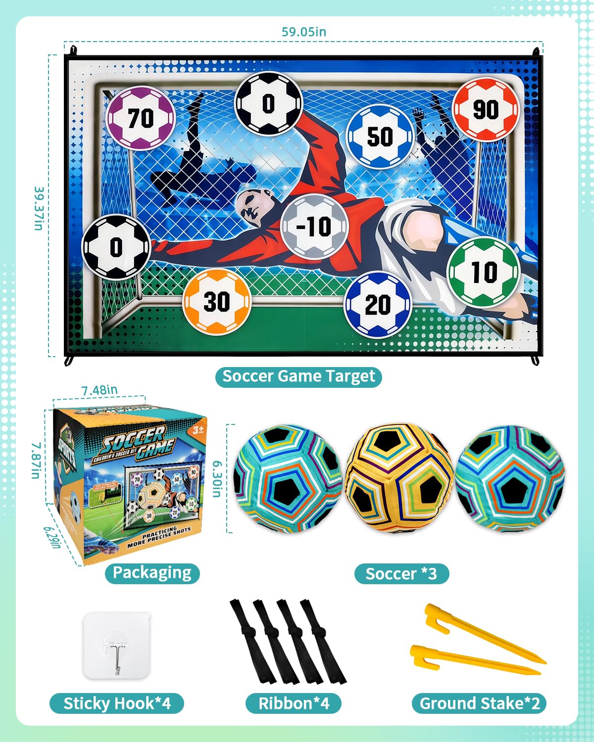3 Balls Sticky Soccer Game Set Soccer Toy Gift for 3-5 6-8 8-12 Boys and Girls Indoor Outdoor Backyard Toss Soccer Goal Games for Kids Birthday