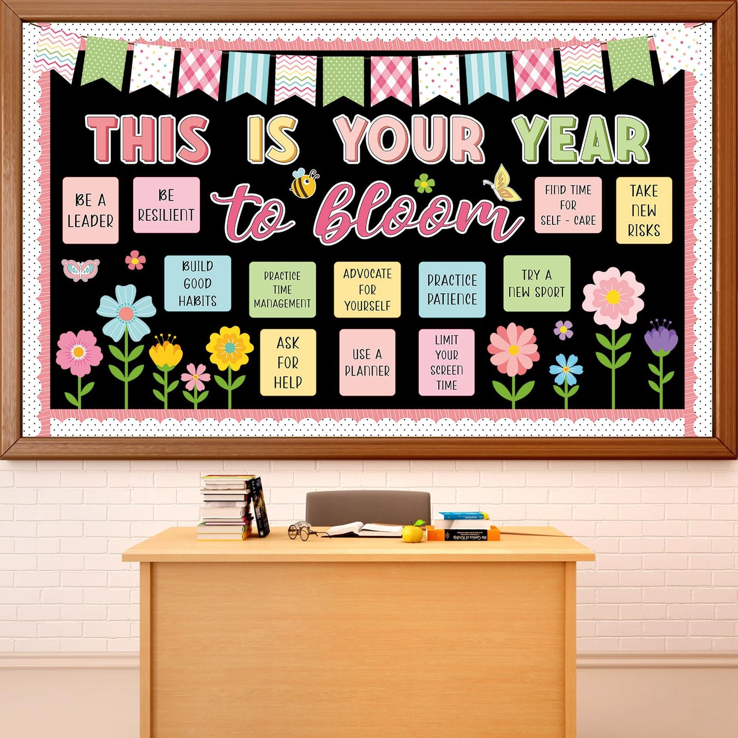 Spring Bulletin Board Decorations Positive Flower Butterfly Paper Cutouts Inspirational This is Your Year Bulletin Board Set Spring Bee Floral Poster for School Class Chalkboard Wall Decoration Favor