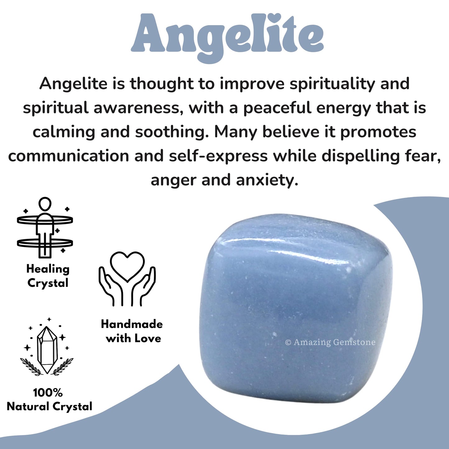 Amazing Gemstone Angelite Crystals and Healing Stones Tumbled - 1000+ Cratas, Natural Healing Stones for Energy Balance, Stress Relief - Premium Polished Gems Rocks for Meditation & Wellness