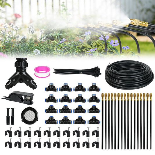 50ft Drip Irrigation System, Automatic Garden Watering System with 16 Adjustable Sprinkler Nozzles, Irrigation Hose Kit for Yard, Lawn, Plants, Atomizing System