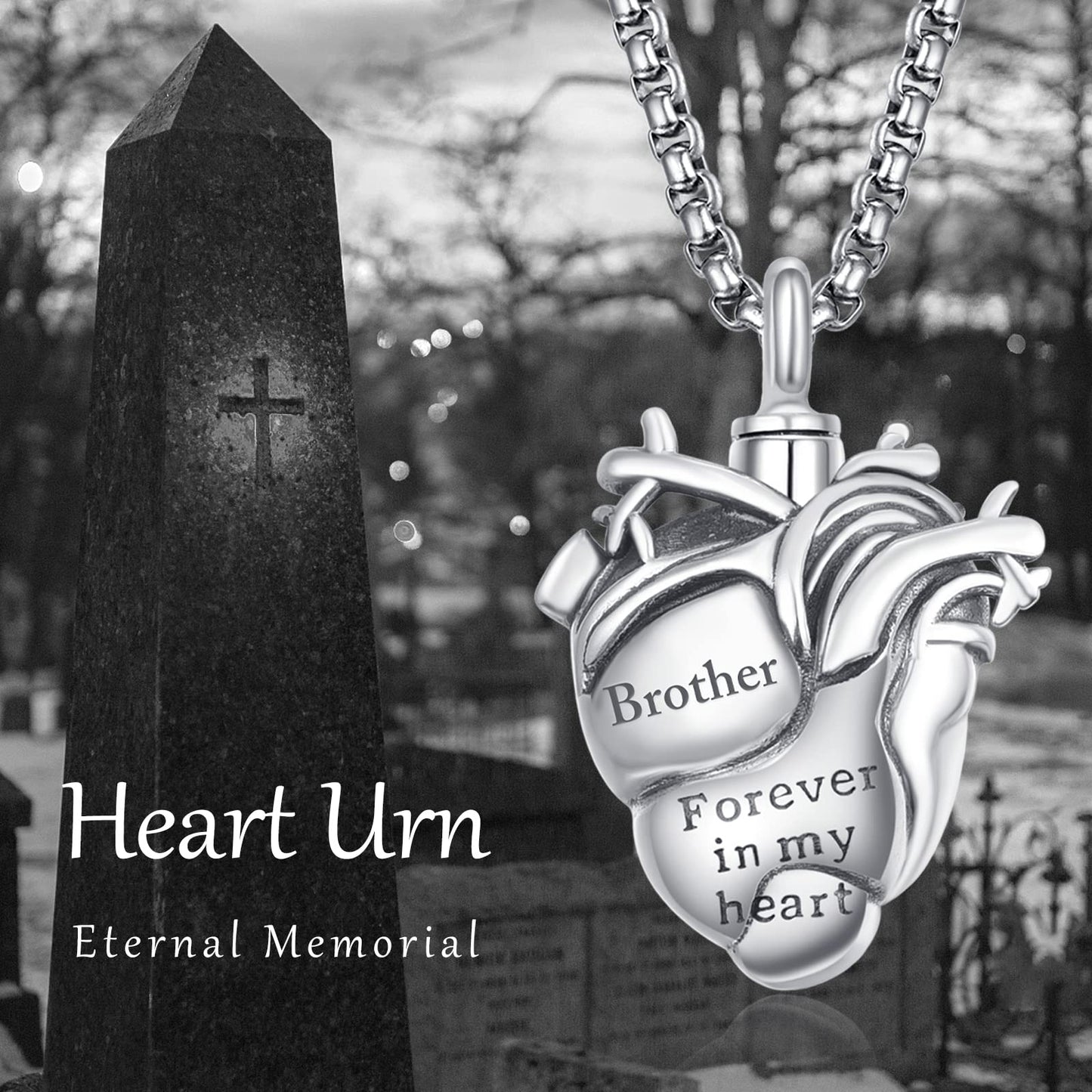 Personalized Anatomical Heart Urn Necklaces for Ashes Sterling Silver Ash Pendants Cremation Jewelry Brother Keepsake Pendant Memorial Jewelry Gifts for Loss of Brother