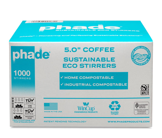 phade Eco-Friendly Cocktail and Coffee Straws/Stirrers 1,000 Count - Sustainable Marine Biodegradable Compostable Stirrer, 1 Pack