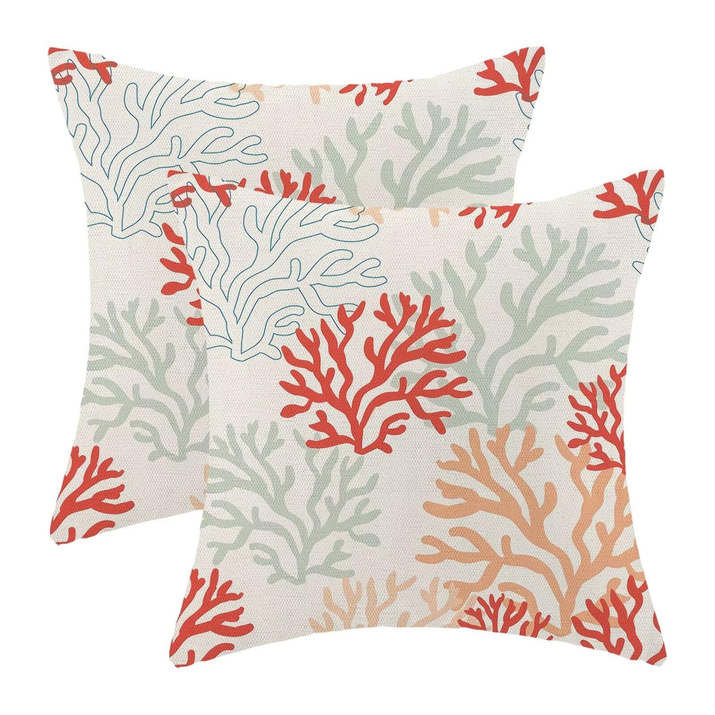 Coastal Ocean Pillow Covers 16x16 Inch Set of 2, Summer Sea Coral Teal Outdoor Decorative Nautical Beach Throw Pillows Summer Coastal Couch Cushion Case for Chair Sofa Bedroom Living Room Decor