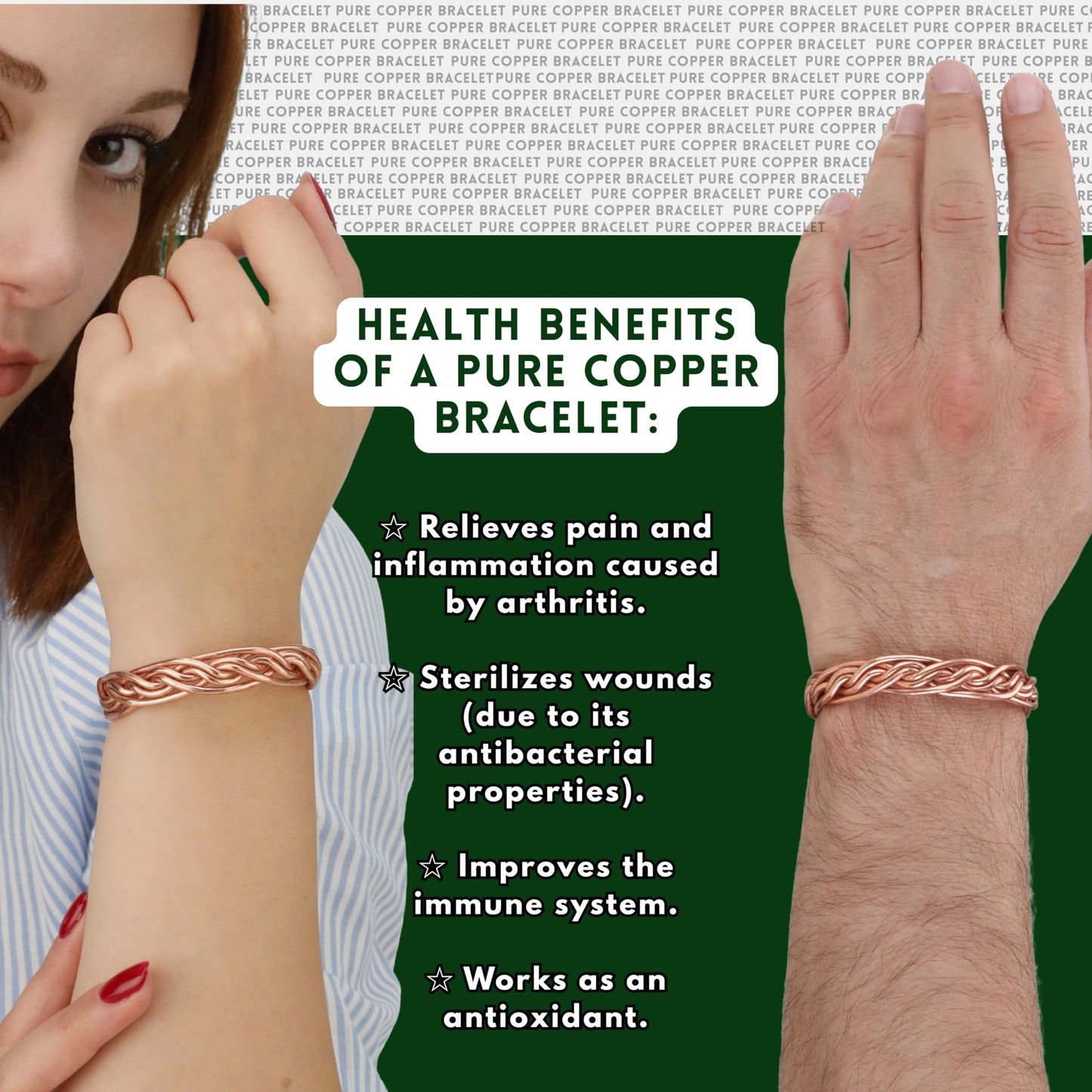tunarts Handmade Elegant Copper Bracelet for Women and Men-Pure Copper Bracelet for Pain Relief-Adjustable,Thickest,Twisted Copper Wire Bracelet (red intricate)