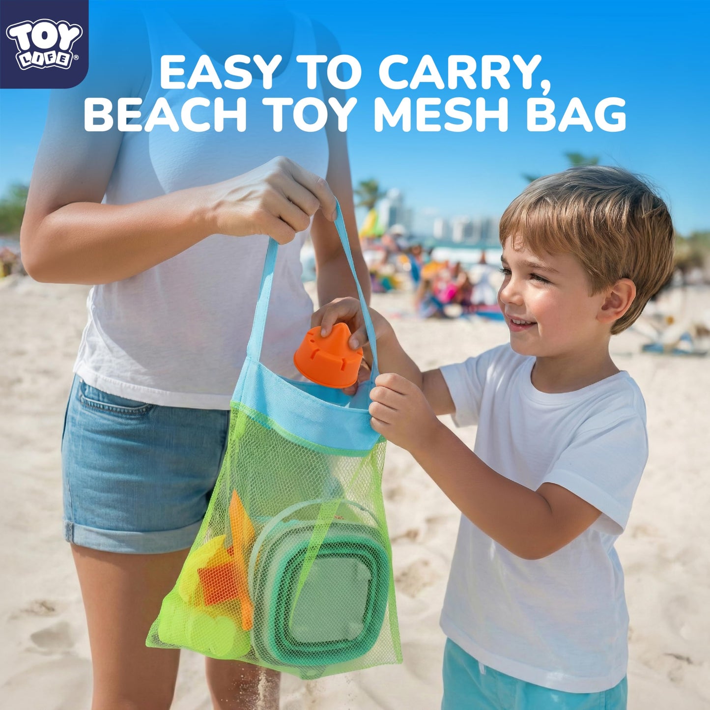 TOY Life 32 Pcs Ocean Beach Toys for Kids Ages 4-8 Collapsible Sand Toys with Water Wheel Watering Can Silicone Bucket Sand Castle Building Kit Travel Sandbox Toy for Party Fishing Summer Toys