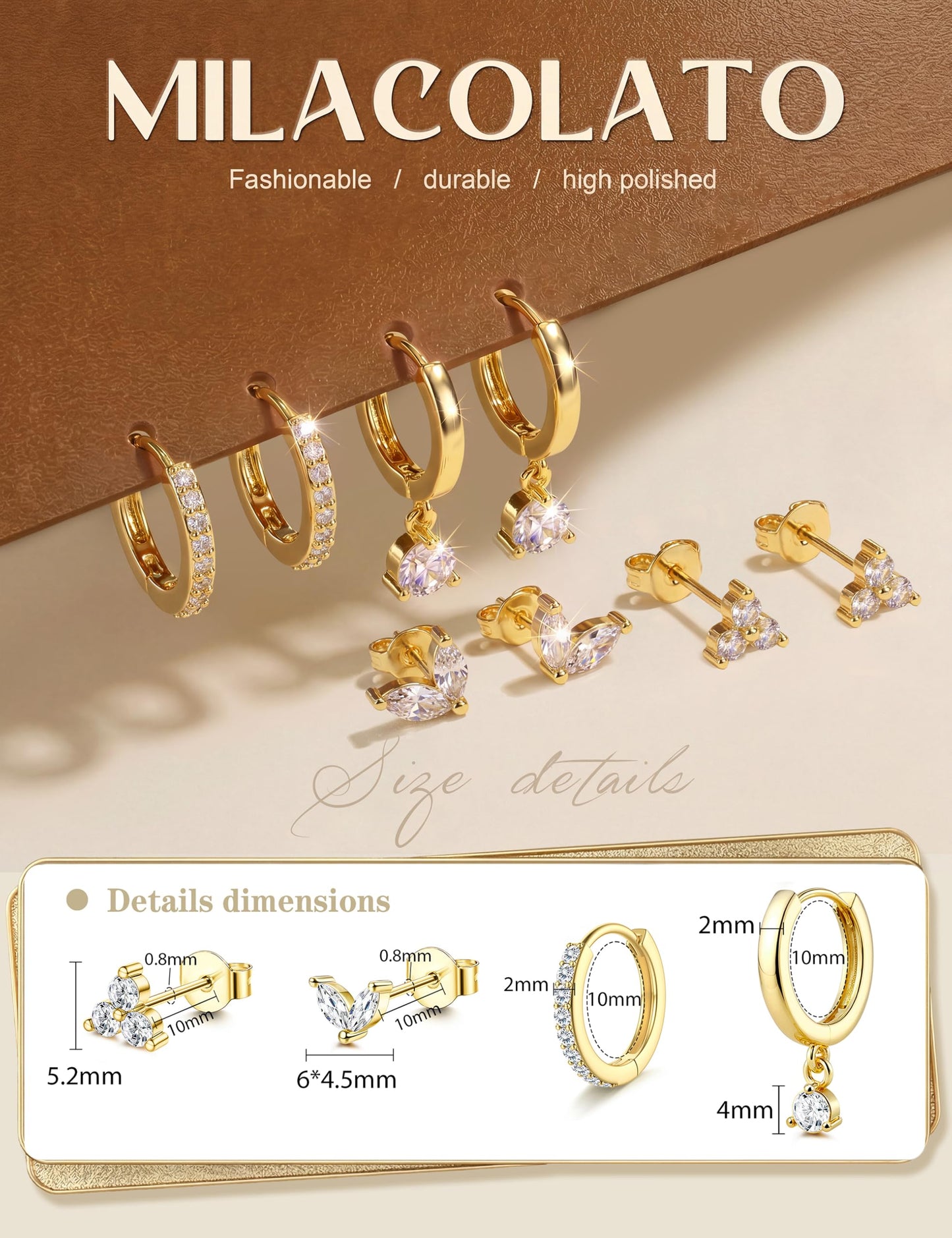 MILACOLATO 4 Pairs Gold Earrings for Women, Hypoallergenic 14K Gold Filled Small Stud Hoop Earrings Set for Multiple Piercing, Dainty Lightweight Cartilage Huggie Earrings Stacks Trendy Jewelry Gifts, B
