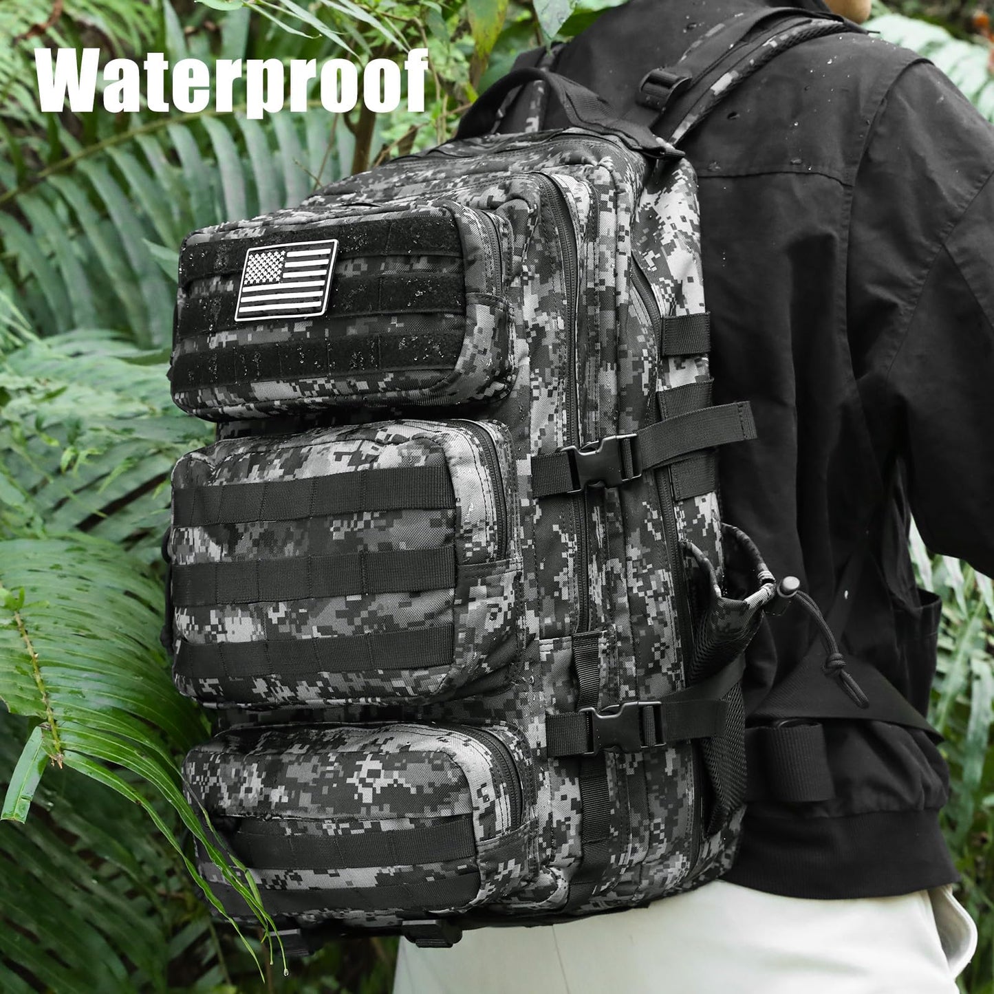 kookoomia Military Tactical Backpack 25L Day Backpack for Men Molle Army 3 Days Assault Pack Bug Out Bag Water Resistant and Heavy Duty Hiking Treeking Rucksack - Black Digital Camo