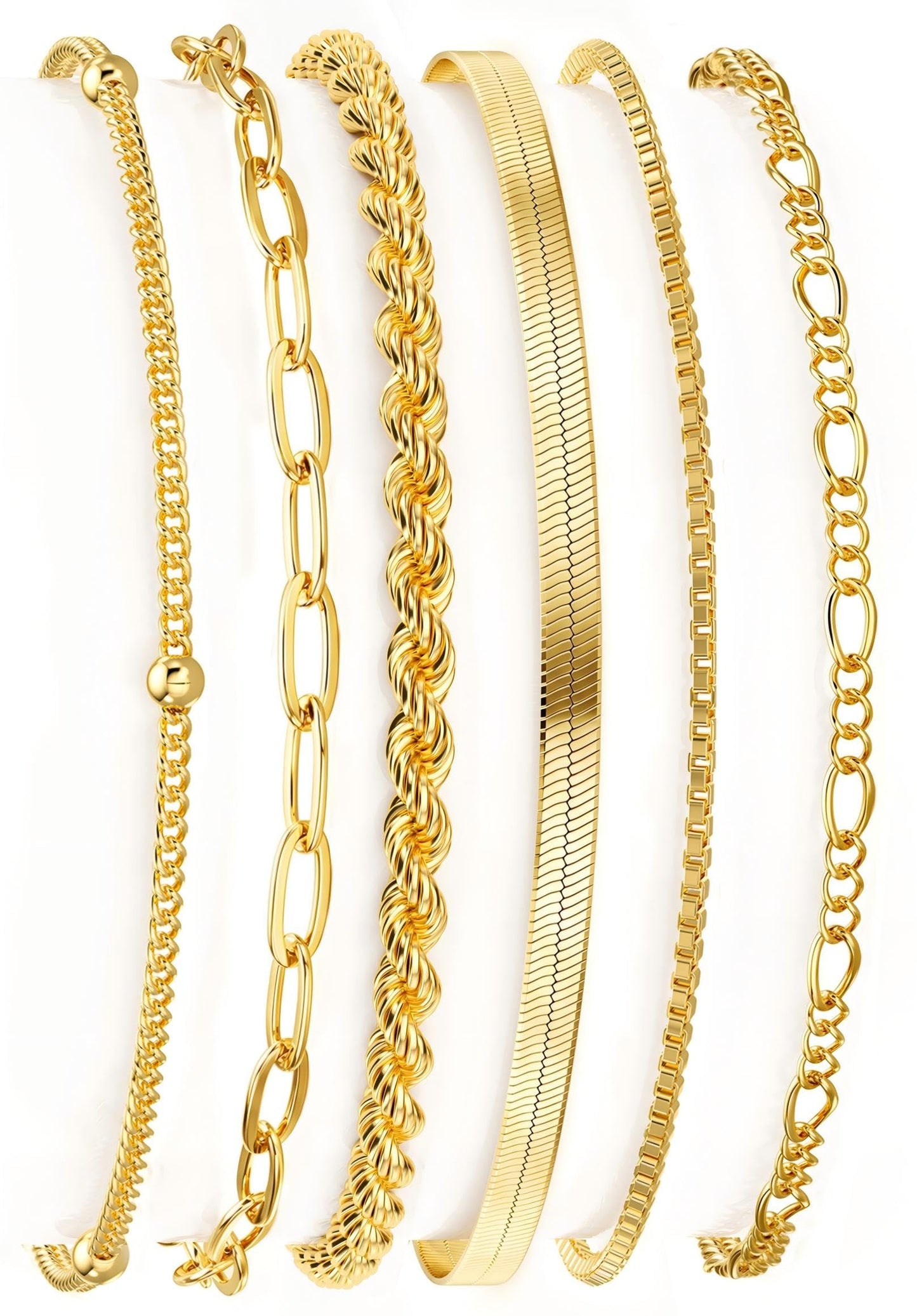 DEARMAY 14K Gold Plated Bracelets for Women Jewelry Sets for Women Trendy Dainty Stackable Paperclip Rope Snake Box Figaro Chain Bracelets Pack Costume Fashion