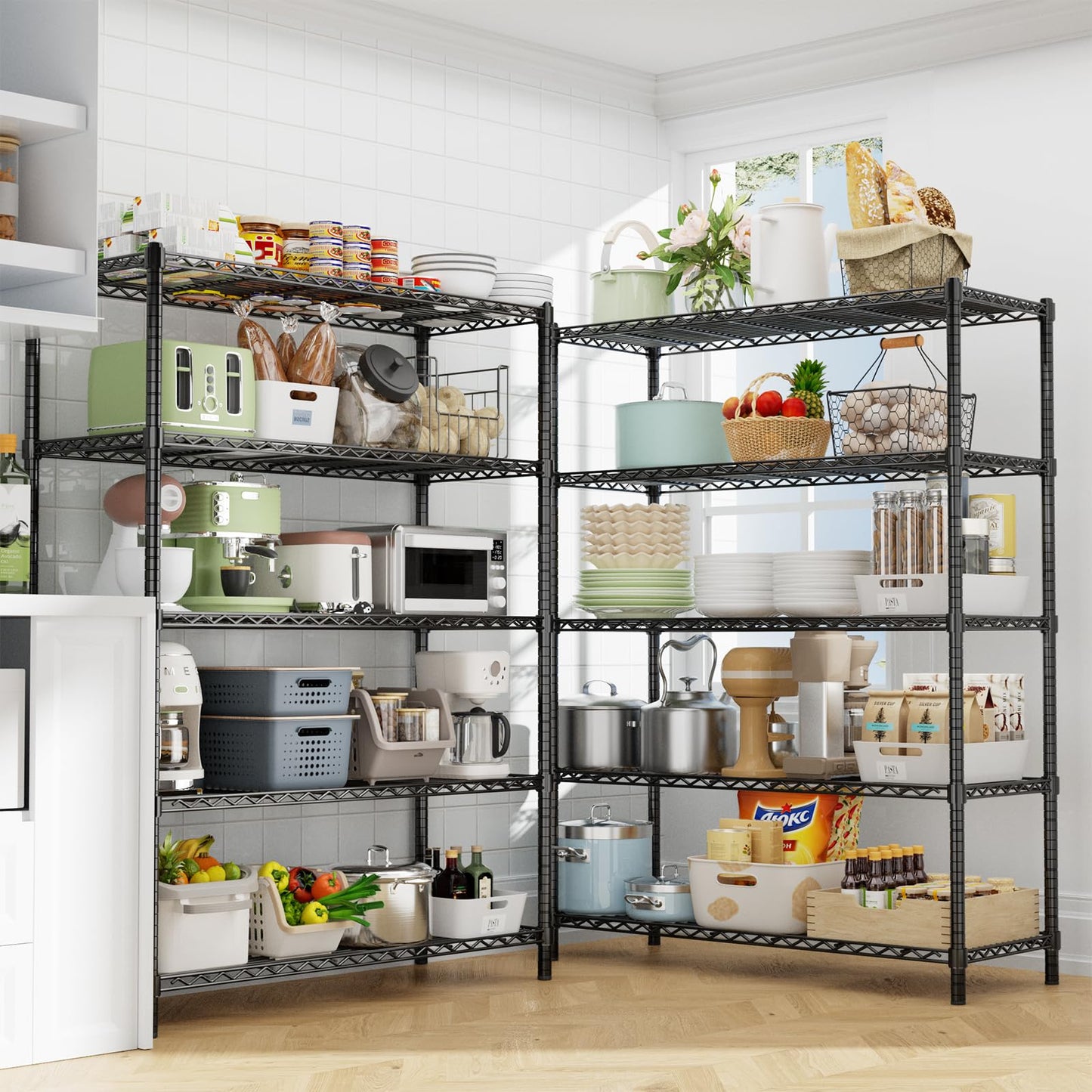 Storage Shelves Heavy Duty, 45" W x 20" D x 72" H Garage Shelving Unit Loads 2000LBS, 5-Tier Adjustable Metal Utility Rack, Wire Shelf for Kitchen, Laundry Room, Pantry, Warehouse, Basement