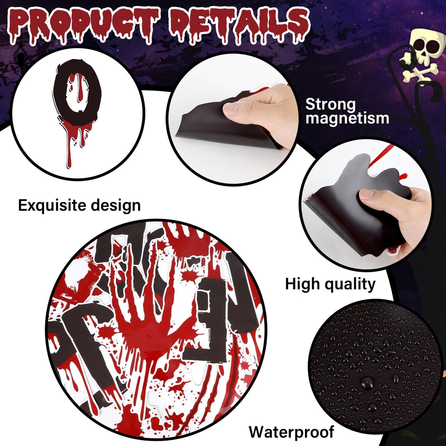 25Pcs Halloween Garage Magnets Door Decorations Happy Halloween Scary Bloody Handprint Spooky Magnetic Refrigerator Stickers Holiday Magnet Large Decals for Halloweens Outdoor Car Party Decor