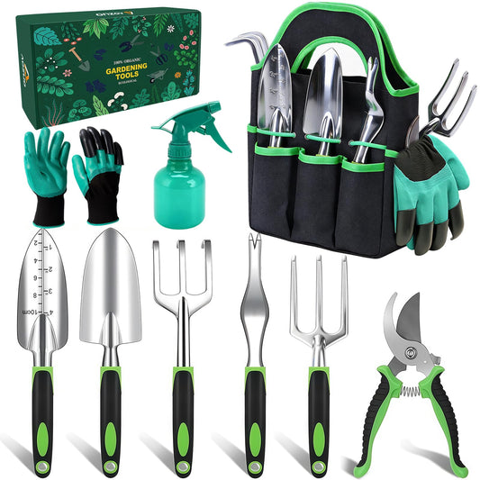 AOZUO Garden Tools Set - Rust-Proof Aluminum Gardening Tools Set with Organizer Handbag, Durable Garden Tool Set - Gardening Gifts for Women and Men