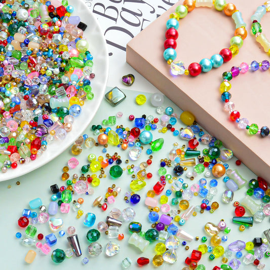 Laopottbeads Half Pound Assorted Glass Beads for Jewelry Making, 2-16mm Colorful Crystal Beads for Bracelets, Crafts, DIY Art, Bulk Jewelry Making Supplies