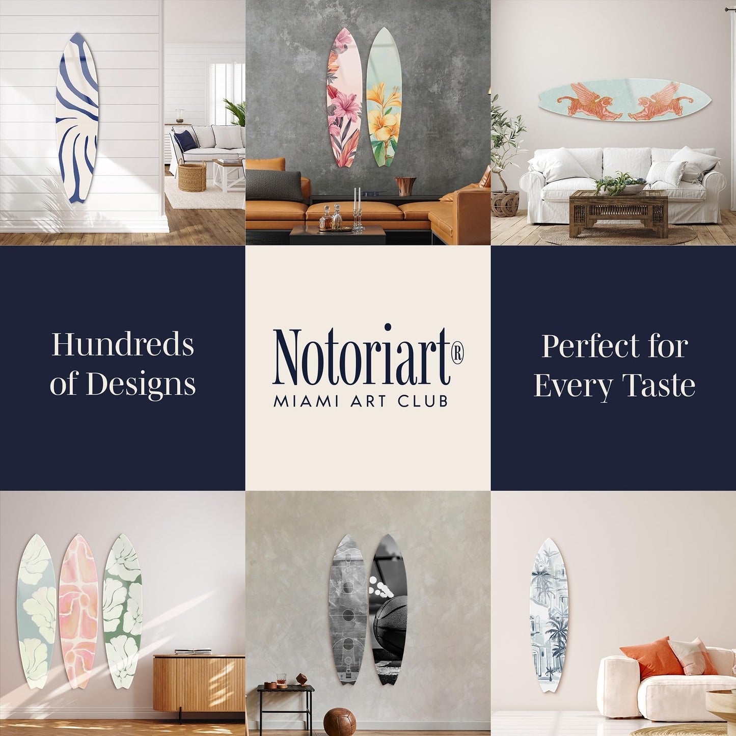 Notoriart Coastal Palm Coral Surfboard Acrylic Wall Art Die-Cut Coastal Modern High-Gloss Home Decor, 15" x 60"