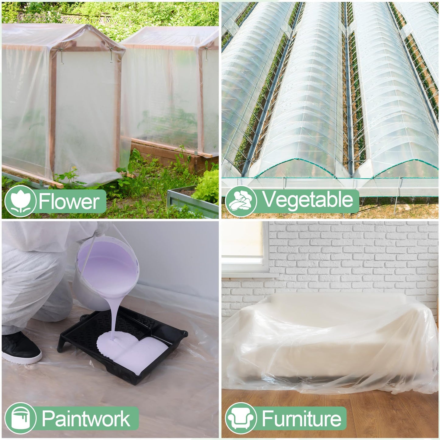 12 x 26 FT Clear Greenhouse Plastic Sheeting, 6 Mil Polyethylene Film Heavy Duty, Water Sun Frost Wind Dust Resistant Winter Hoop House Toughness Plastic Cover for Farming, Gardening, Agriculture, DIY