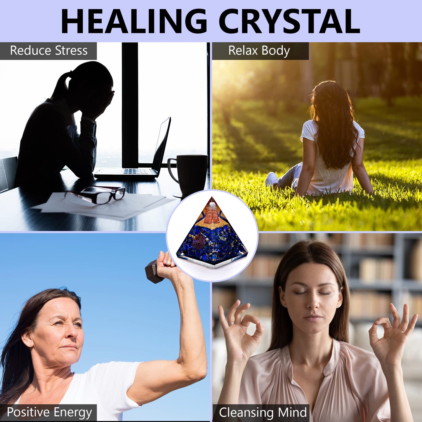 Anaya Agate Crystal Pyramid, Handmade Lapis Lazuli Orgone Pyramid for Positive Energy, Healing Stones for Meditation, Yoga, Orgonite Pyramids for Inner Truth, Life Clarity, Christmas Gifts for Women