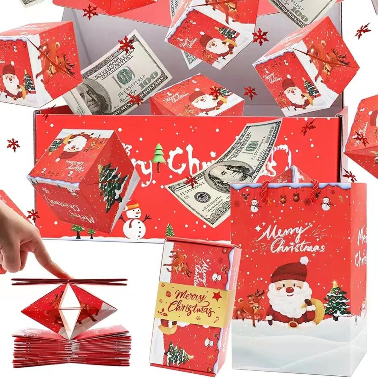 Surprise Gift Box Explosion for Money, Unique Folding Bouncing Money Box for Cash Gift, Christmas Surprise Gift Box, Pop-Up Explosion Gifts Boxs, for Birthday Anniversary Valentine Proposal (Red,10 Bounces)