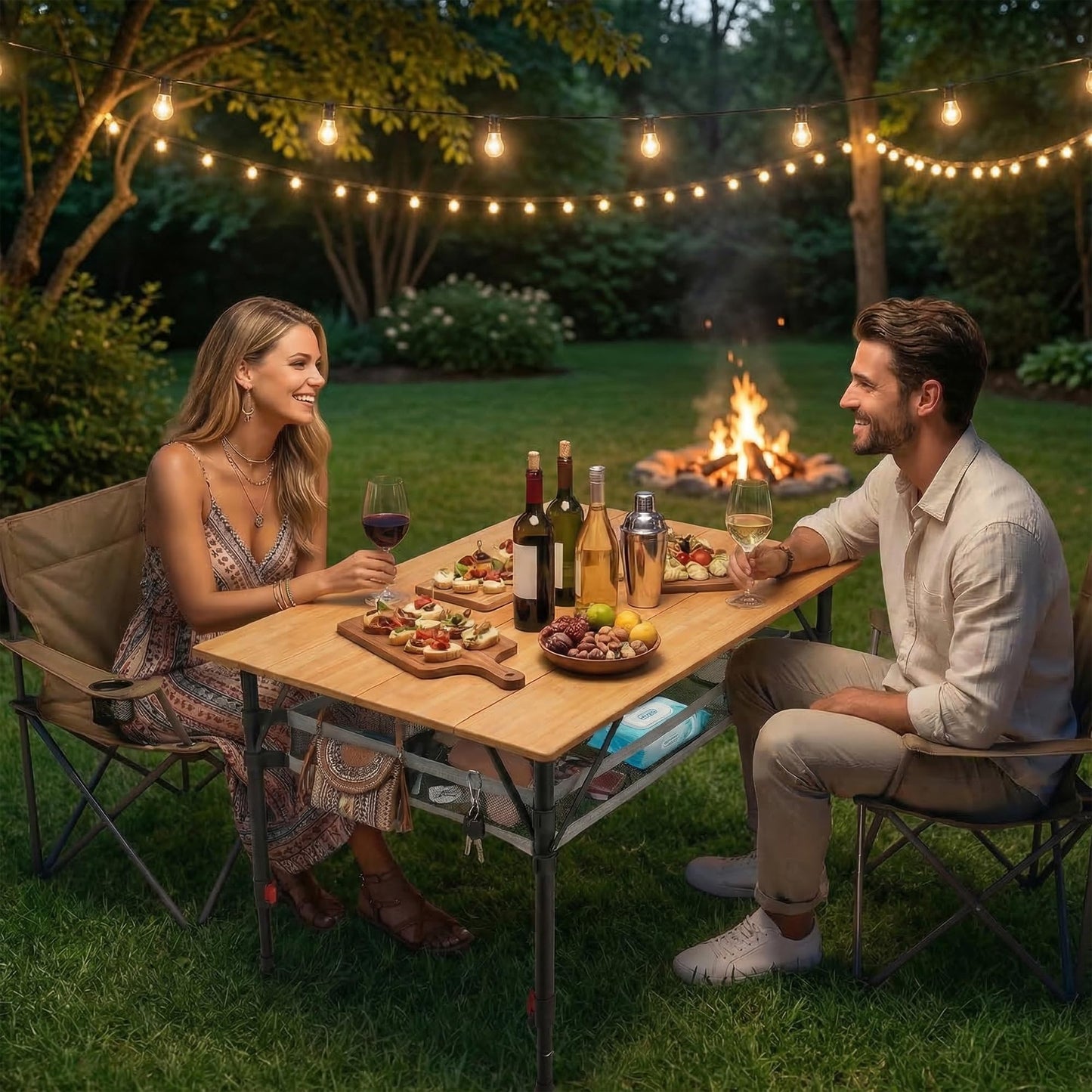 Join Nature Bamboo Camping Table, Adjustable Height Folding Outdoor Table with Aluminum Frame, Portable Camp Table with Carry Bag for Camping, RV, Picnic & Tailgating