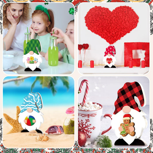 37 Pcs Interchangeable Wooden Decor DIY Holiday Seasonal Table Decoration with 24 Magnet and 12 Detachable Hats for Summer Home Graduation Gifts(Cute)