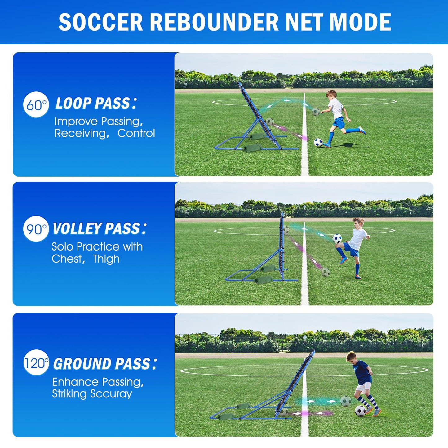 7x4FT Soccer Baseball Rebounder Net, Volleyball Softball Rebound PitchBack Net Quick-Switch Angle Soccer Training for Control, Passing Practice, Lacrosse Bounce Back Rebounder Gifts Trainer Equipment