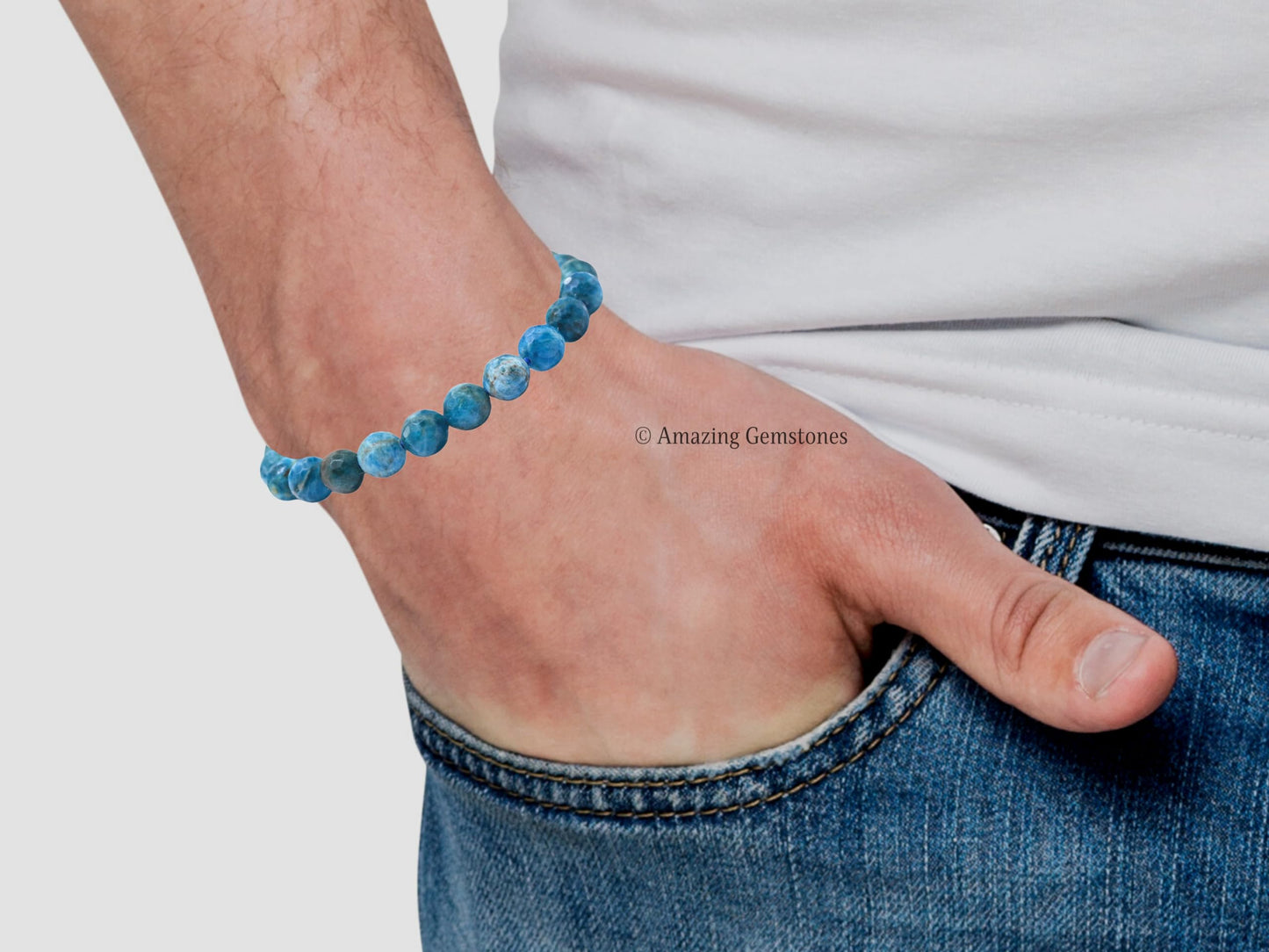 Amazing Gemstone Apatite Bracelet for Women - Chakra Mens Bracelet Protection Crystals and Healing Stones - Faceted Beaded Blessing Bracelet Spiritual Meditation Gift Christmas Stocking (Adjustable)