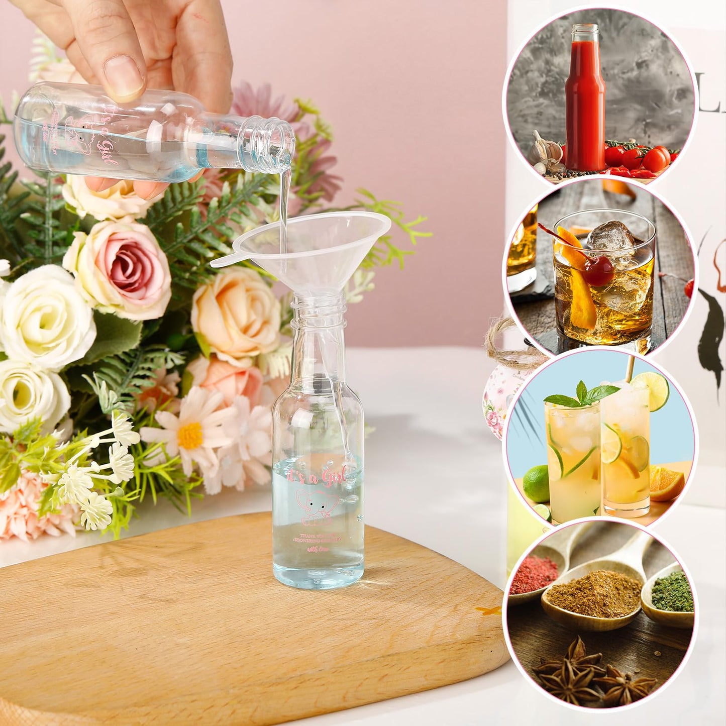 Funnymoom 50 Sets Elephant Party Favors for Guests 1.7oz/50ml Mini Liquor Bottles and Thank You Cards Funnels Plastic Empty Shot Bottles for Juice Alcohol Baby Shower Gender Reveal Party Gift