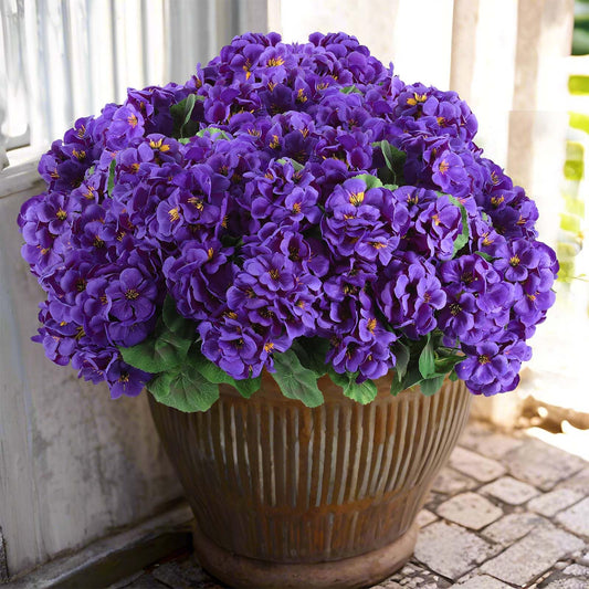 Hananona Artificial Geranium Flowers for Outdoors Geranium Silk Flowers Outdoor UV Resistant Garden Plants Faux Flowers for Home Kitchen Table Centerpieces Decor (6, Purple)