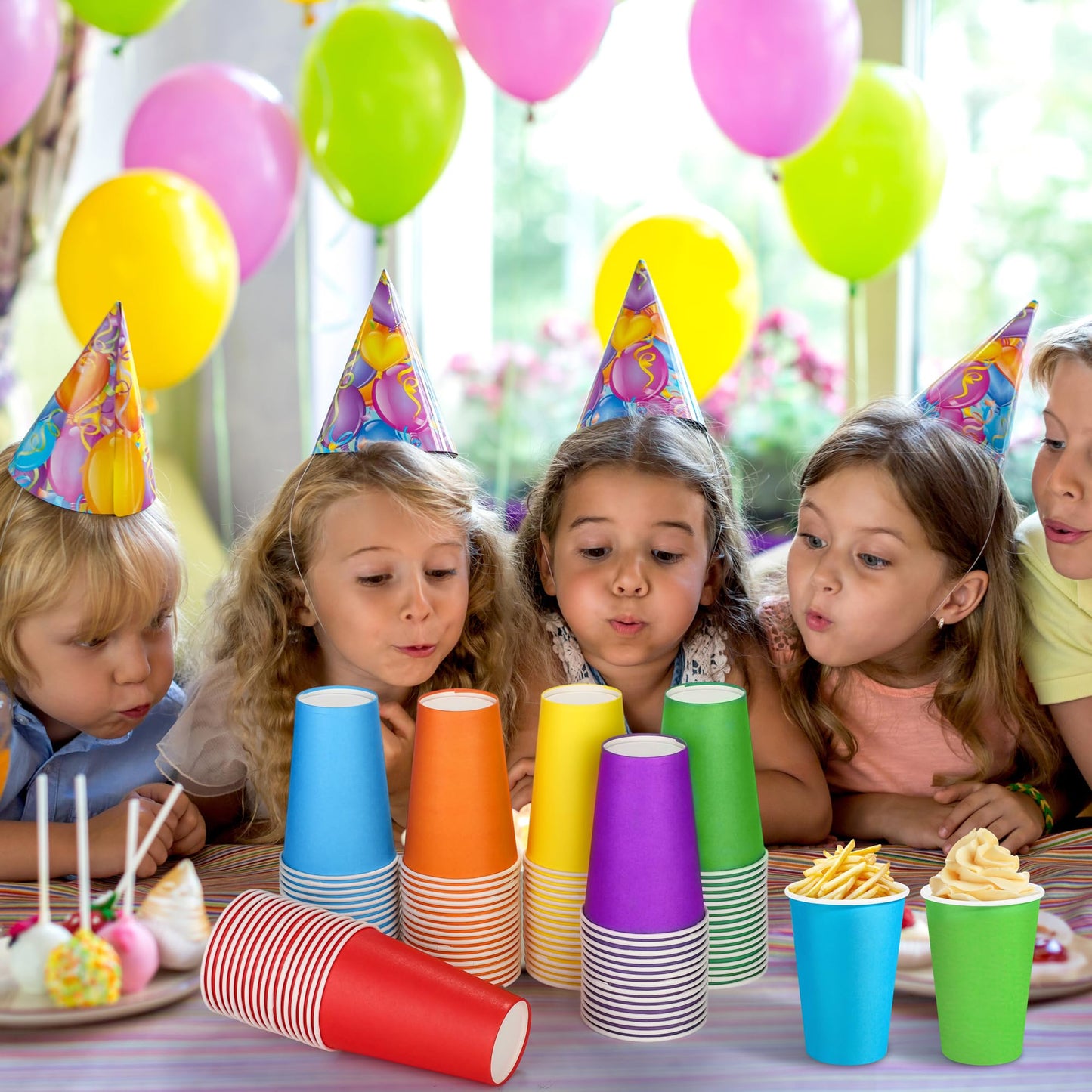 Kochorie 100 Pack 12 Ounce Disposable Rainbow Paper Cups, Colorful Party Cups, Drinking Birthday Cups for Holiday Party Supplies DIY Crafts, 6 Colors
