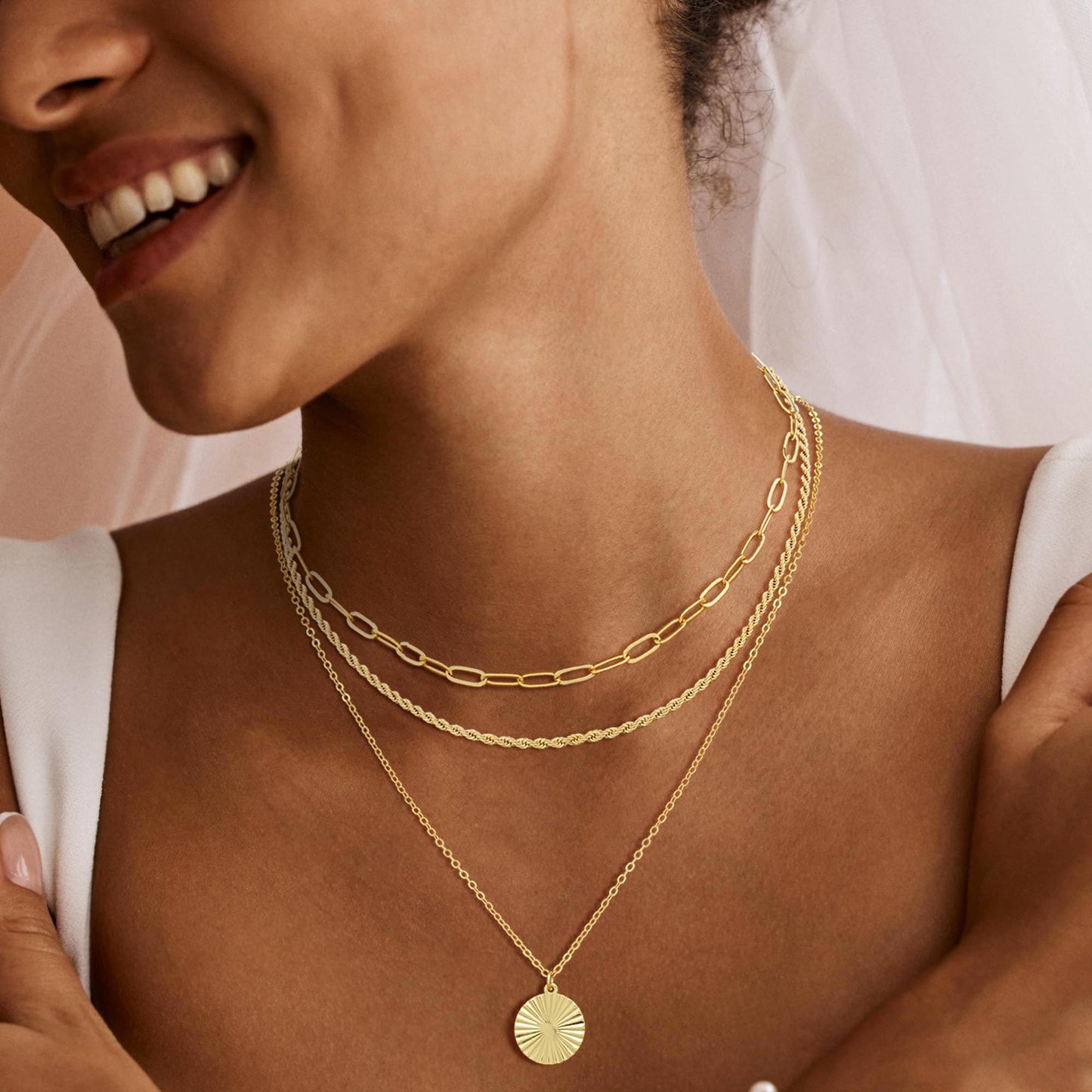 MFRYK Gold Necklaces for Women,14K Gold/Silver Plated Choker Layered Necklace Dainty Pearl Disc Cross Circle Heart Pendant Chain Stackable Necklaces, Multilayer Jewelry Set Gifts for Women