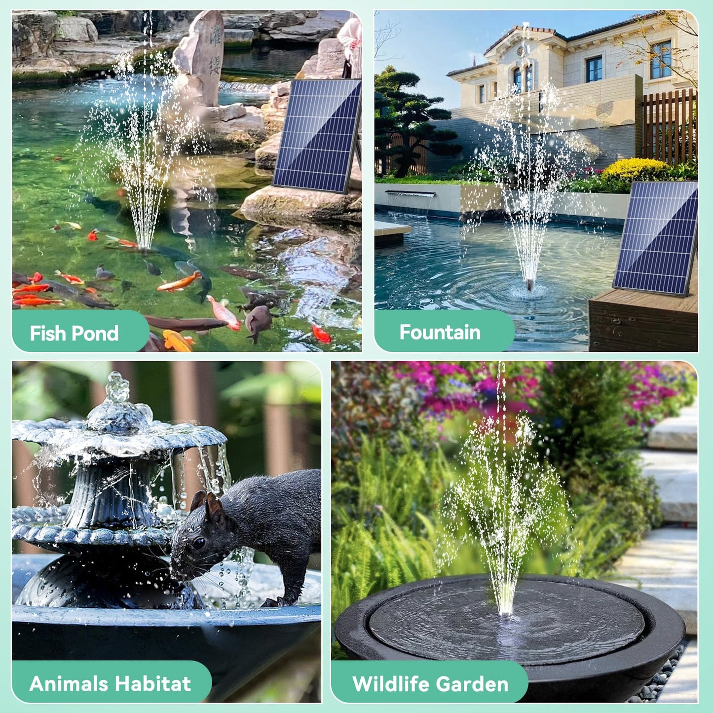 Antfraer 12W Solar Fountain Pump, Solar Water Pump 160GPH Flow Adjustable, Solar Powered Water Pump with 16.5Ft Cord Length for Small Pond, Fish Pond Bird Bath Garden Waterfall Hydroponics
