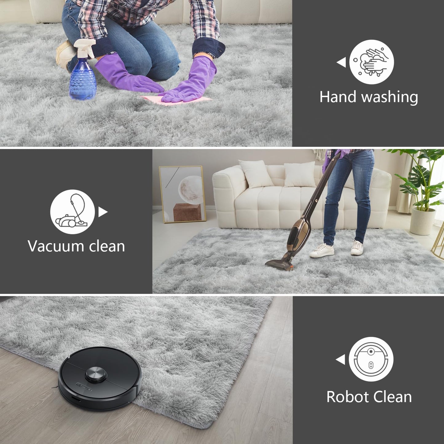 Shag Area Rugs for Bedroom Living Room,5X8 Ultra Soft Fluffy Area Rugs for Dorm, Indoor Carpet Nursery Rugs for Kids Room Home Decor,Tie-Dye Grey