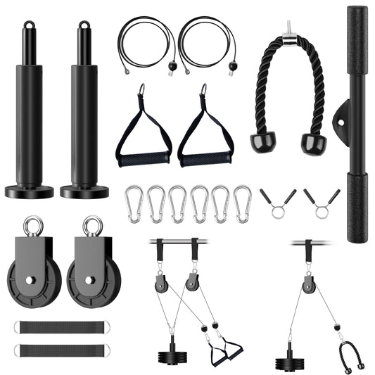 HWOOUSA Cable Pulley System for Home Gym, Silent Heavy Duty Pulley Kit Fits 1 & 2" Plates, Tricep Pull Down & Bicep Curl Attachment for Power Racks, 350LBS Capacity Strength Training Equipment