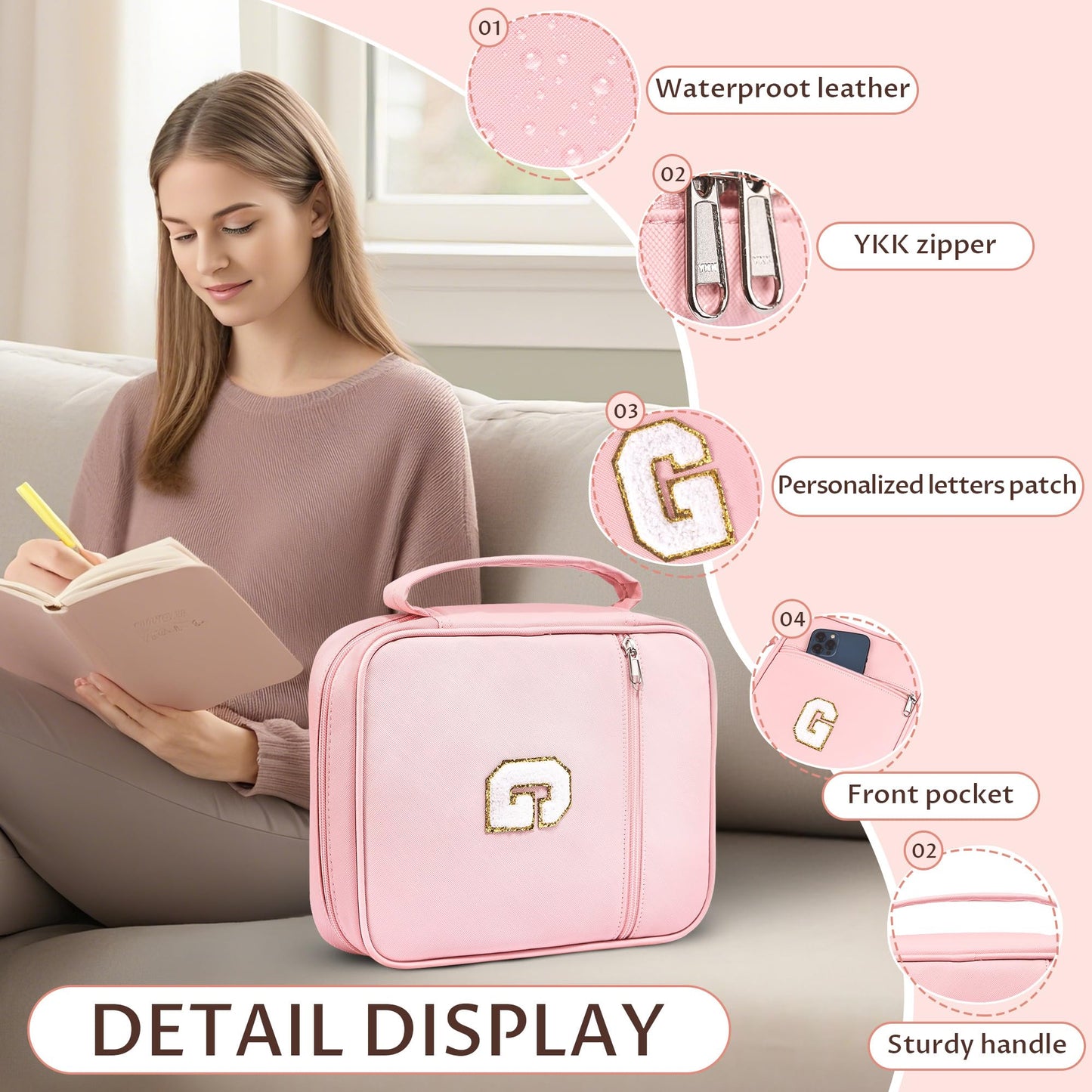 WOBAGMEN Bible Cover for Women,Pink PU Leather Personalized Bible Case with Bible Study Supplies,Including Tabs and Highlighter Set, Faith Chiristain Gift for Women Girls (Pink, G)