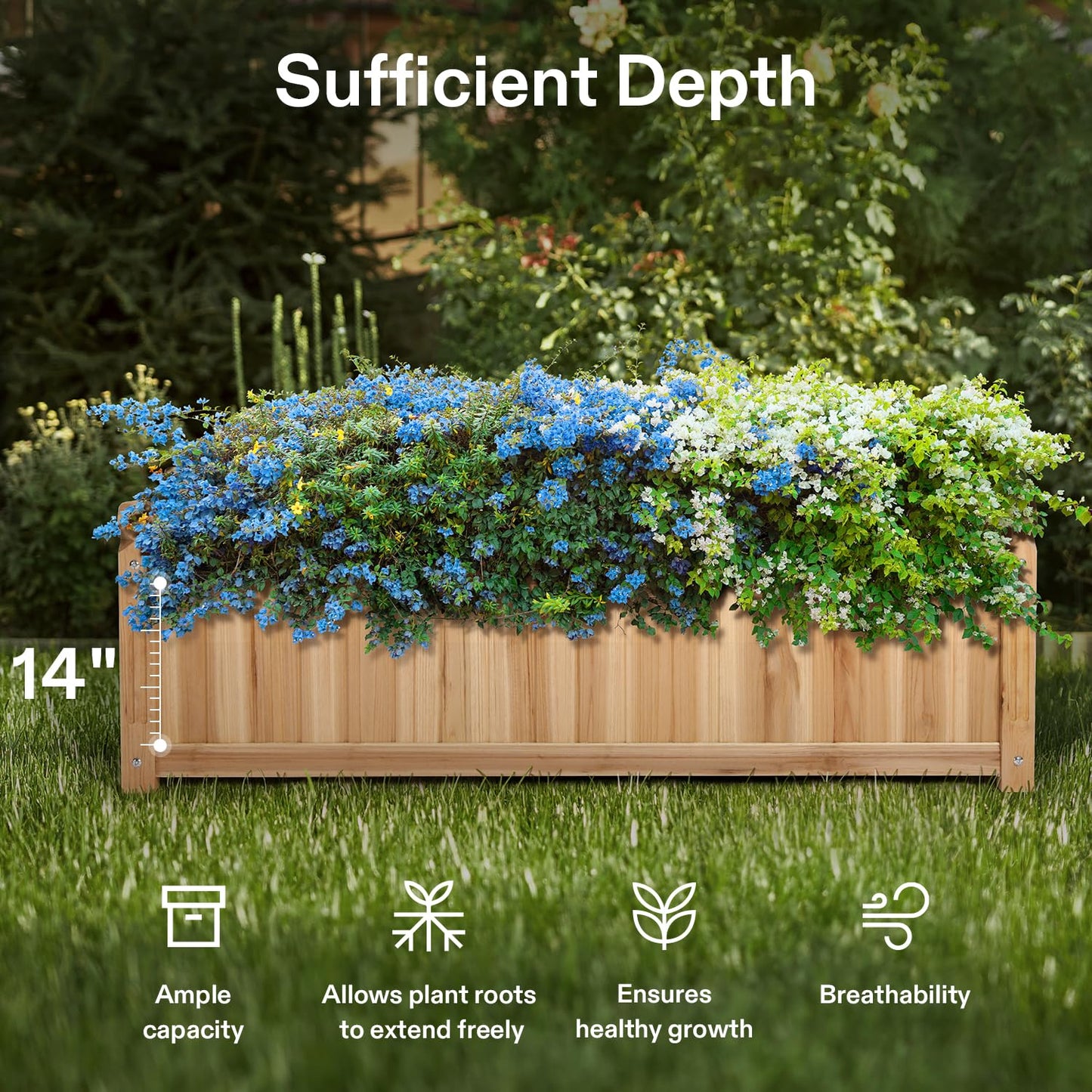 VIVOSUN 3.6 x 1.3Ft Wooden Raised Garden Bed, 43.5 x 16 x 14 Inches, Outdoor Wood Planter Box with Screwdriver and a Liner for Garden, Patio, Balcony, Backyard and Outdoors