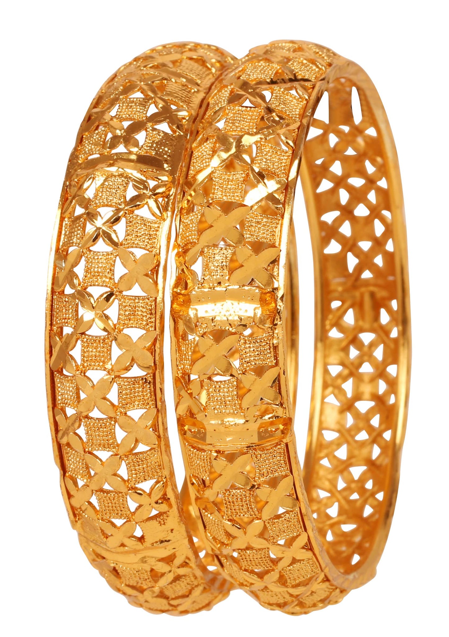 Touchstone NEW Indian Bollywood Trend Splendid Traditional Craftsmanship Floral Wrist Enhancing Designer Jewelry Thick Bracelets Bangles Set Of 2 In Gold Tone For Women