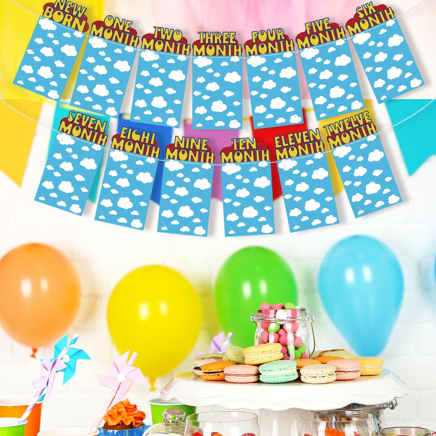 Oudain Cartoon 1st Birthday Photo Banner for Baby from Newborn to 12 Months Inspiration 1st Birthday Party Decorations for Girl Boy Monthly Milestones Garland