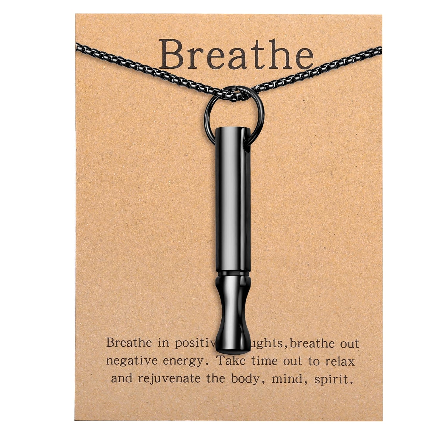 Mindfulness Breathing Necklace Stress Relief Pendant Stainless Steel Anxiety Breathe Necklace for Women Men (Rotundity, Black)