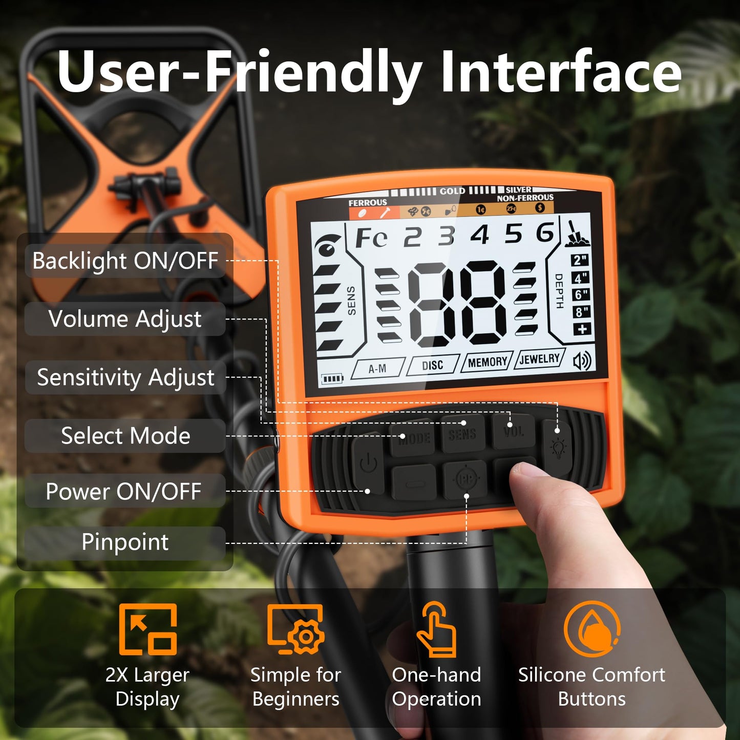 DetectTrek Metal Detector for Adults Rechargeable, 11" Professional Metal Detector for Gold & Silver, High Accuracy Waterproof Design, 5 Modes, Christmas Stocking Stuffers Gifts for Men/Dad,M55,Orange