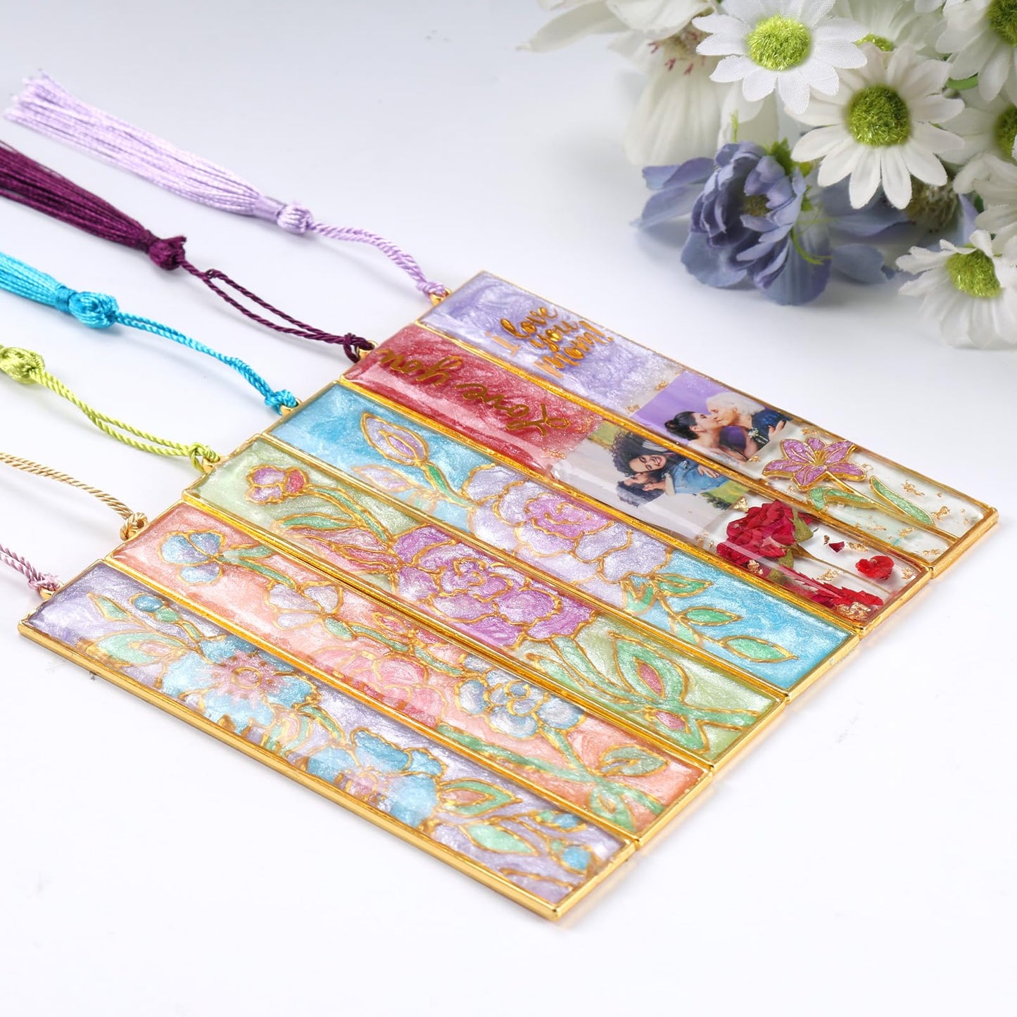 LET'S RESIN 12pcs Bookmark Bezels for Resin with Tassels, UV Resin Molds for DIY Bookmarks, Metal Bookmark Bezels Bulk for Craft Supplies & Wind Chime Accessories (Tape Not Included)