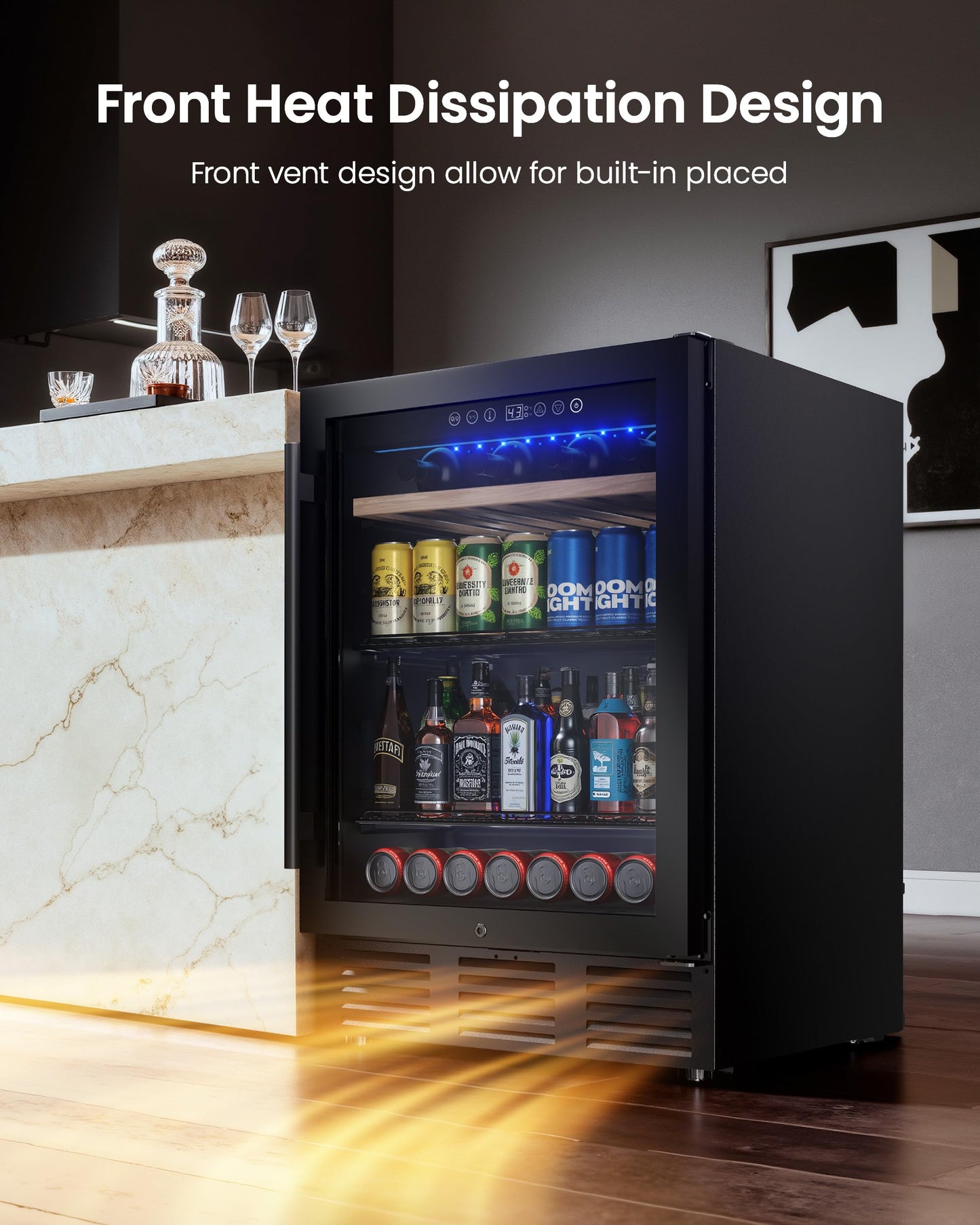 ICEVIVAL 24 In Beverage Refrigerator, 112 Cans & 8 Bottles Wine Fridge with Double-Layer Glass Door, Built-In or Freestanding Wine and Beverage Refrigerator, Under Counter Fridge for Home/Bar/Cafe