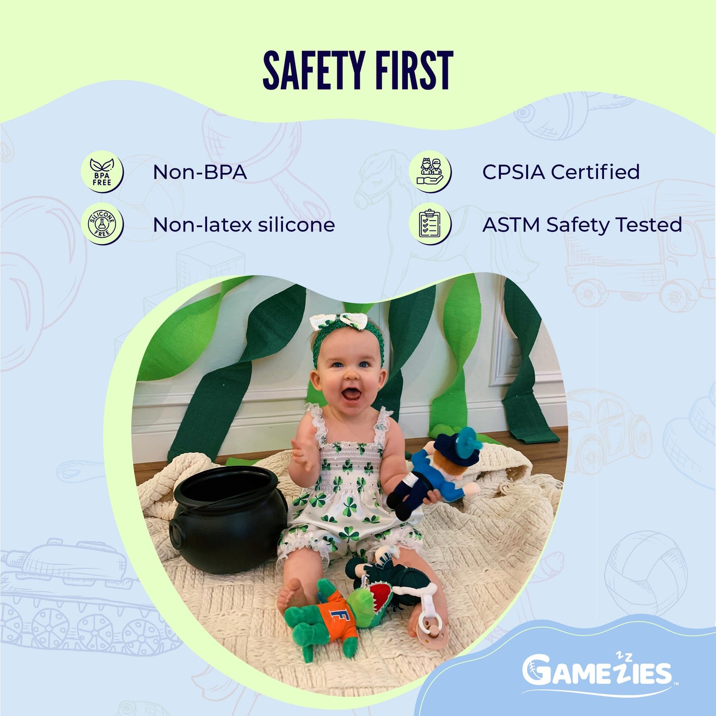 GAMEZIES Baby Boy and Girl Silicone University of Florida Albert Mascot Plush Pacifier Removable, Washable Plush Toy CPSIA Tested, BPA-Free 0-6 Months